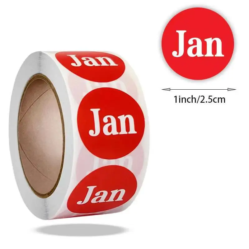 Ronde Engelse Maand Label 1-Inch Polka-Dot Zelfklevende Sticker Jan-Maand Dec Categorie Label 500 Stationair