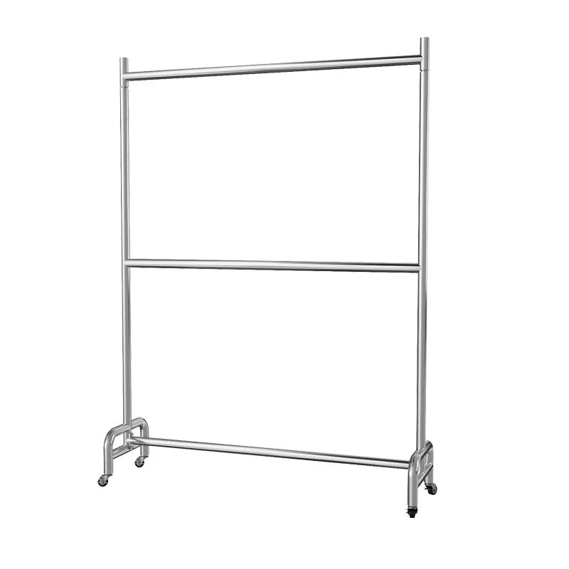Custom Clothing Store Display Rack Stainless Steel Double Layer Garment Rack Movable Display Shelf Clothes Rack Floor Stand with