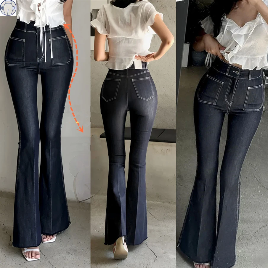 High Waist Bell Bot Jeans Women's Winter Slimming Trousers Long Legging Trendy Denim Pants Straight Fit Adult plus Size