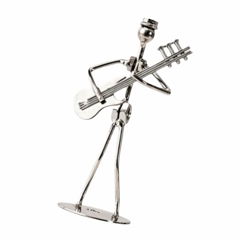 Iron Materia Metal Musician Sculpture Electroplated Finish Desktop Size Art Figurine Silver Musician Man Decor For Home Bar