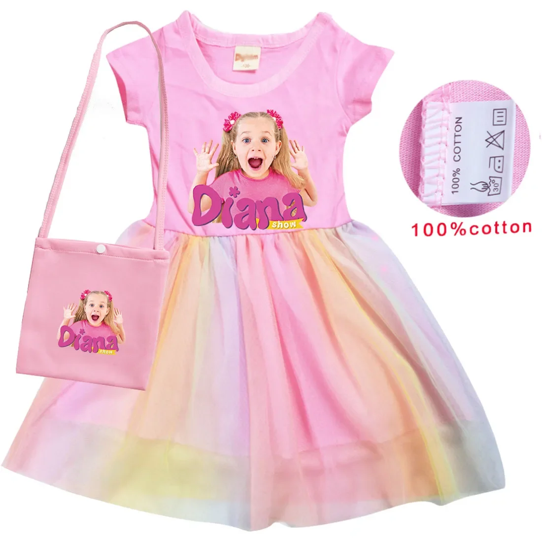 

Diana and Roma Clothes Kids Short Sleeve Dress with Bag Baby Dresses Toddler Girls Halloween Girl Costume Children's Clothing