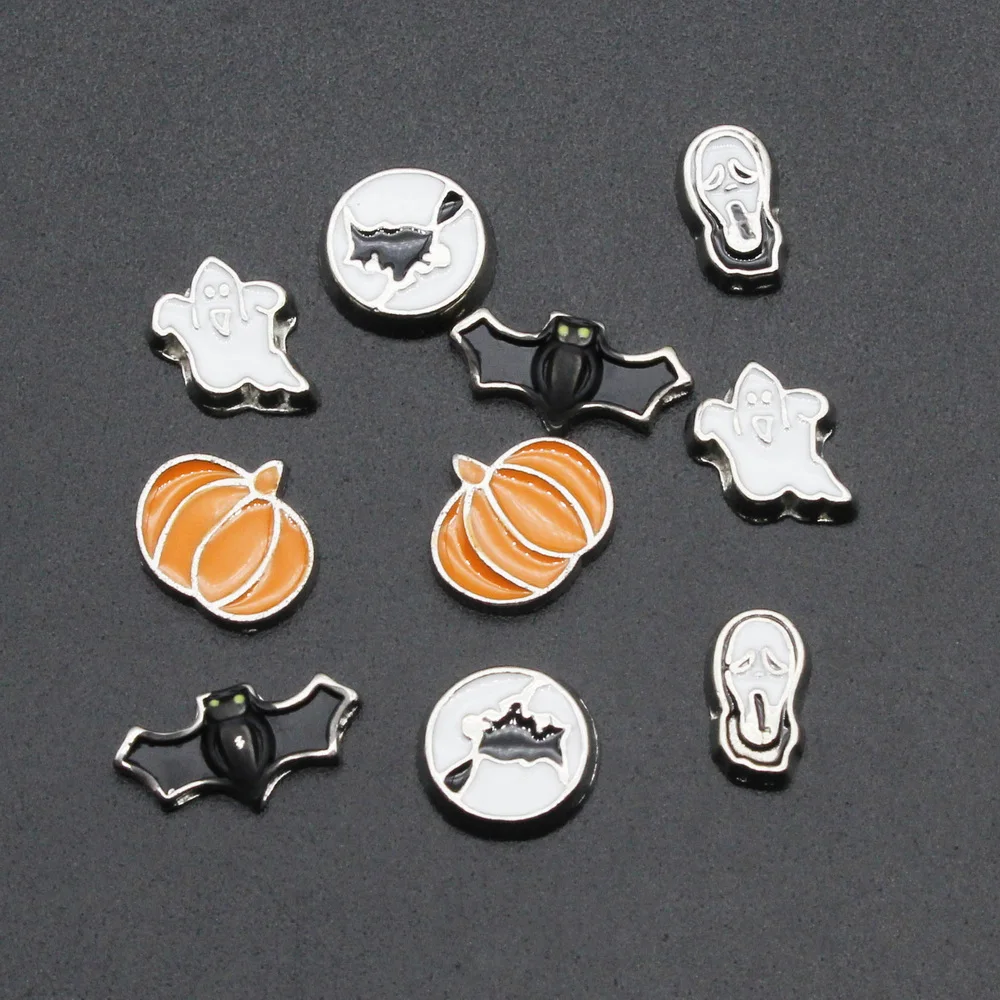 New Halloween 20pcs Bat Gost Floating Charms Living Glass Memory Lockets Bracelet Pendants Diy Jewelry Accessory