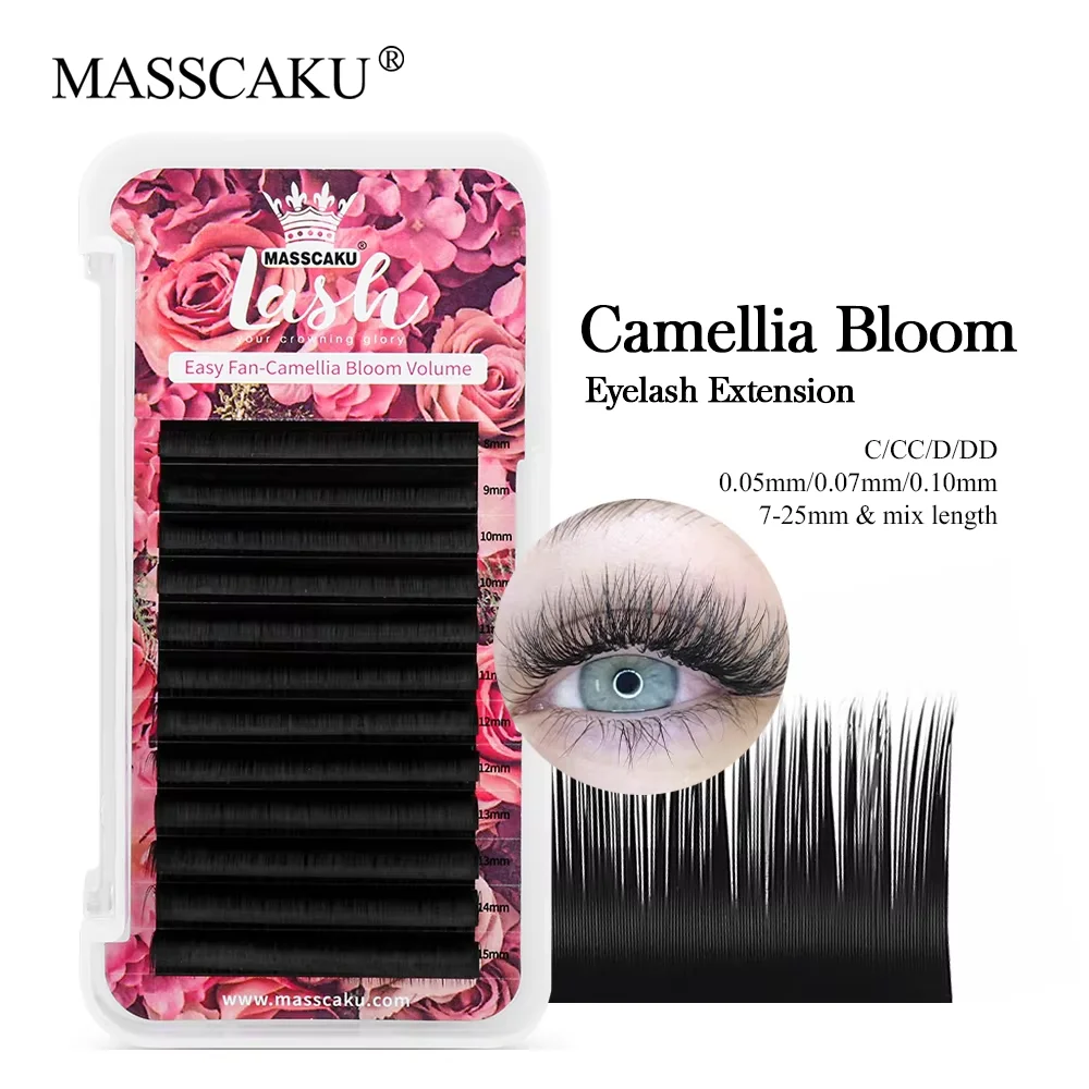 MASSCAKU C CC D DD B J Curl Easy Fanning Eyelash Extensions 0.07mm Matte Black Blooming Volume Lashes Mixed 8-15mm 16-22mm