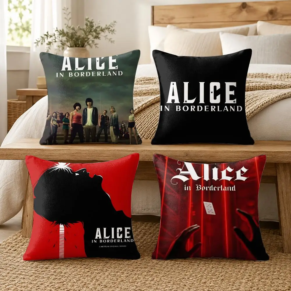 TV A-Alice In Borderland Cushion Cover Soft Short Plush Pillow Cases Hidden Zipper Cutecore Sofa Bedroom Home Decor Gift