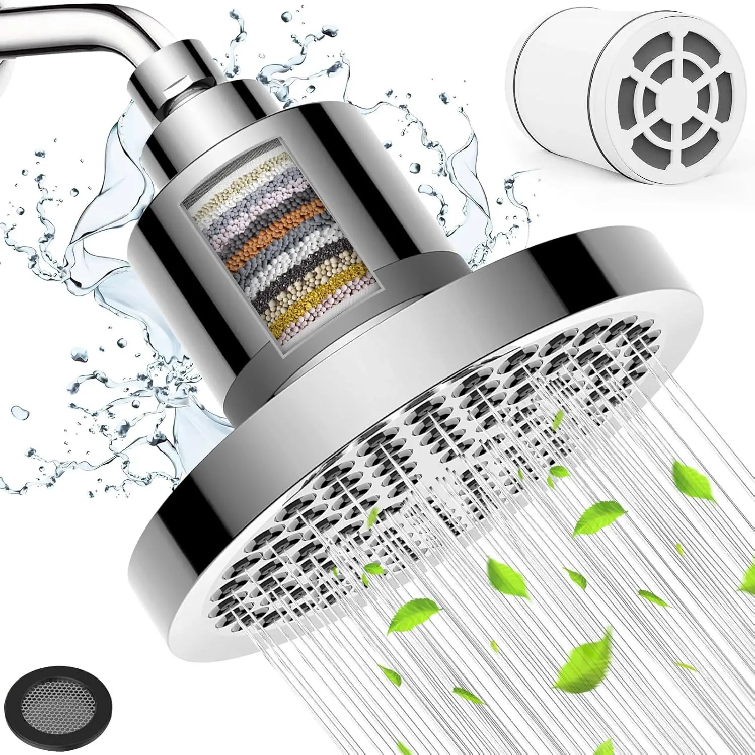 Filter 6-inch circular top spray with 15-20 layers of chlorine removal filter element, detachable booster shower head