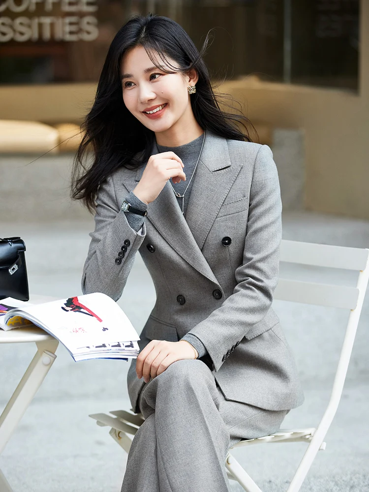 

Diisshia 2025 New Autumn Winter Commute Grey Series High Grade Women's Suiting Woolen Jacket And Pants Set for Business