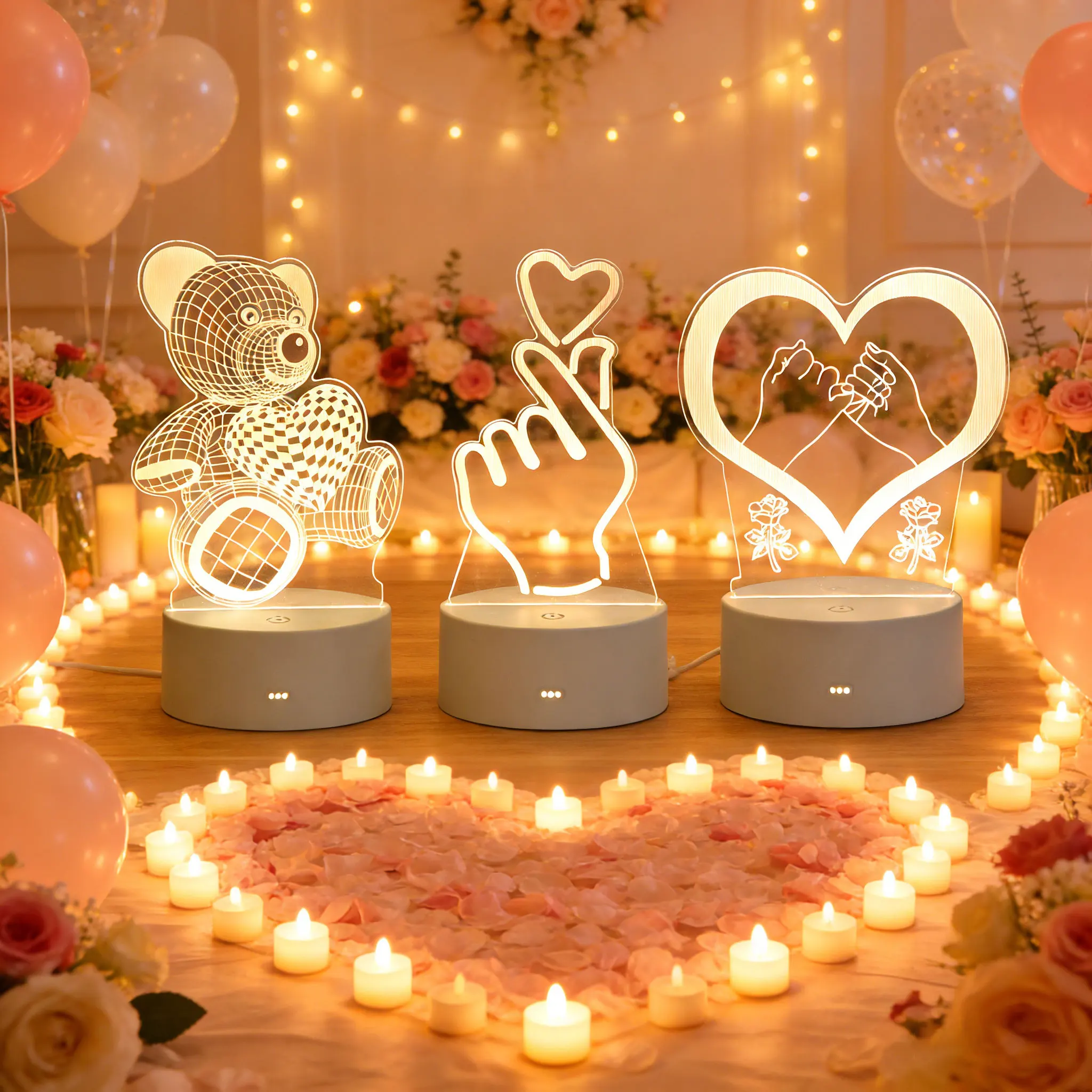 

USB-светильник 3D LED для ночного освещения, подарок на свадьбу, день рождения, праздничная настольная лампа, украшение для комнаты на Рамадан и День святого Валентина