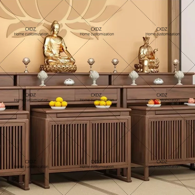 XXNew Chinese Style Solid Wood Altar Buddhist Hall Home Altar Buddha Table Worship Table Black Walnut
