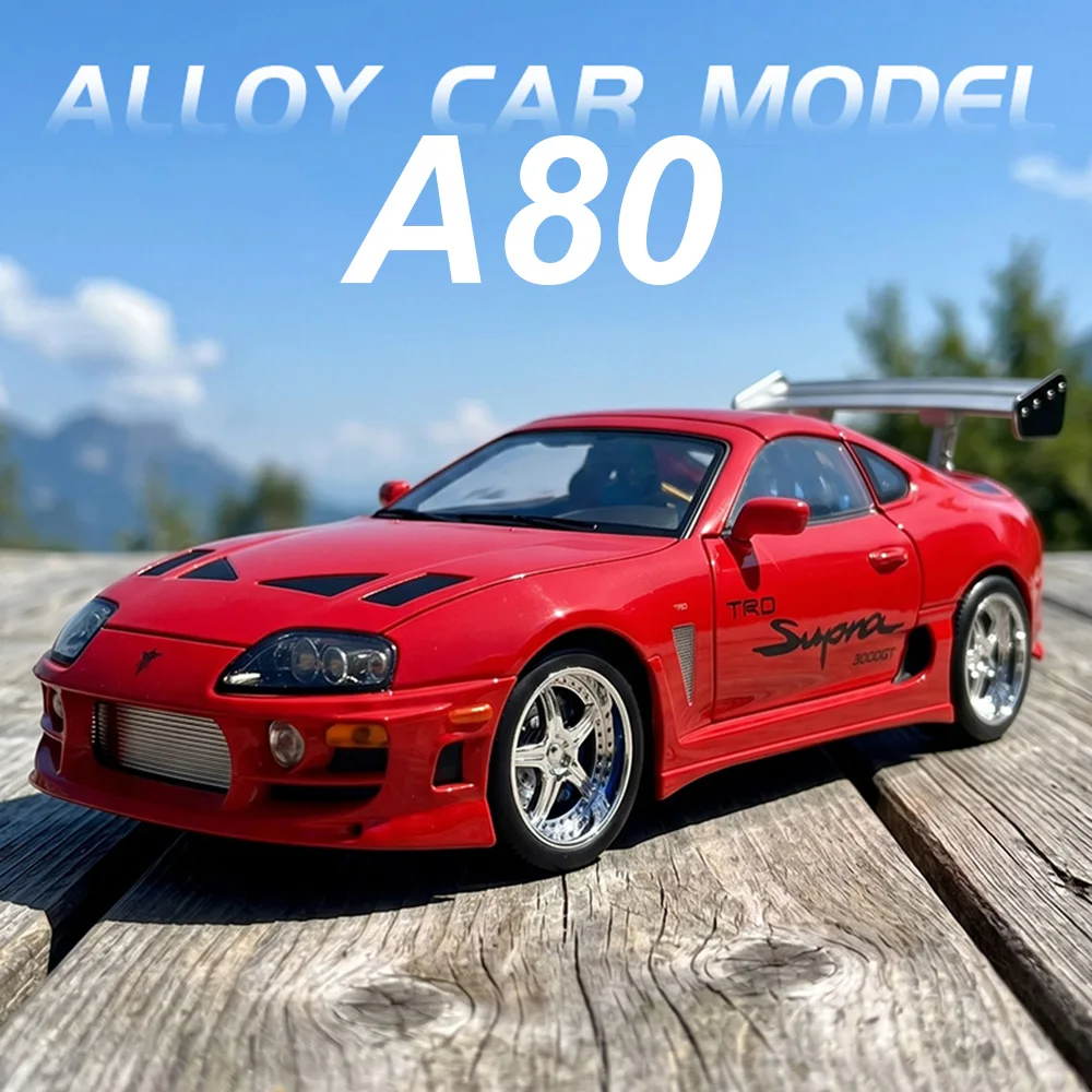 1:24 Toyota Supra A80 Miniature Sportcar Diecast Toy Alloy Model Doors Opened Pull Back Sound Light Vehice Fashion Gift Ornament