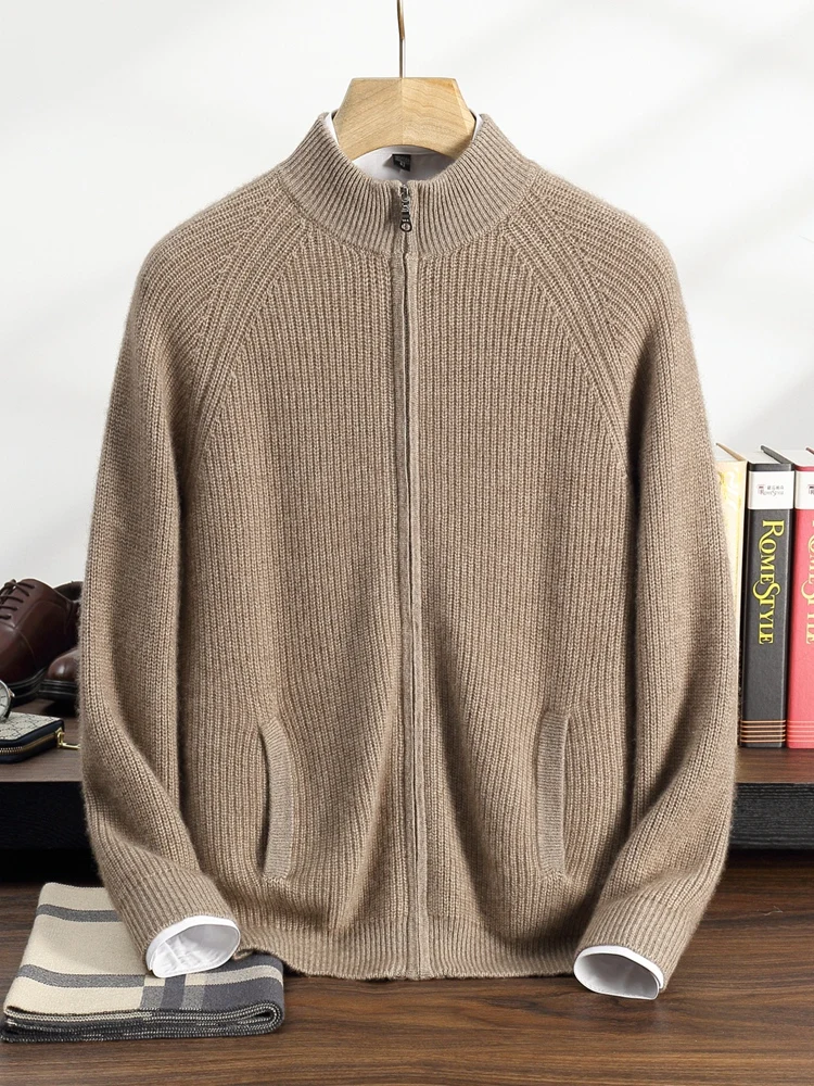Men Sweater Basic Cardigan Clothing Autumn Winter Sweater 100% Cashmere Sweater Mock Neck Zipper Versatile Warm Jacket Knit Coat