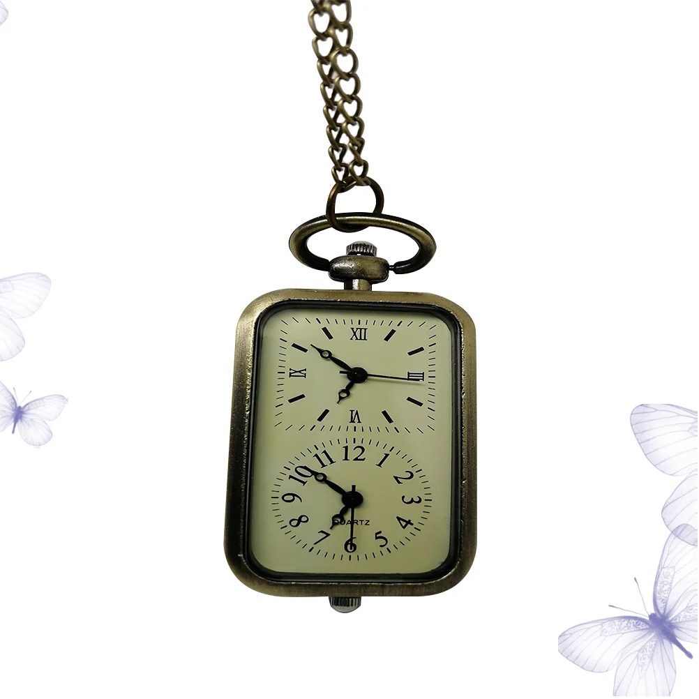 

1Pcs Vintage Pocket Watch Necklace Double Movement Retro Hanging Pendant Elegant Timepiece Gift for Men Women Chic Accessory