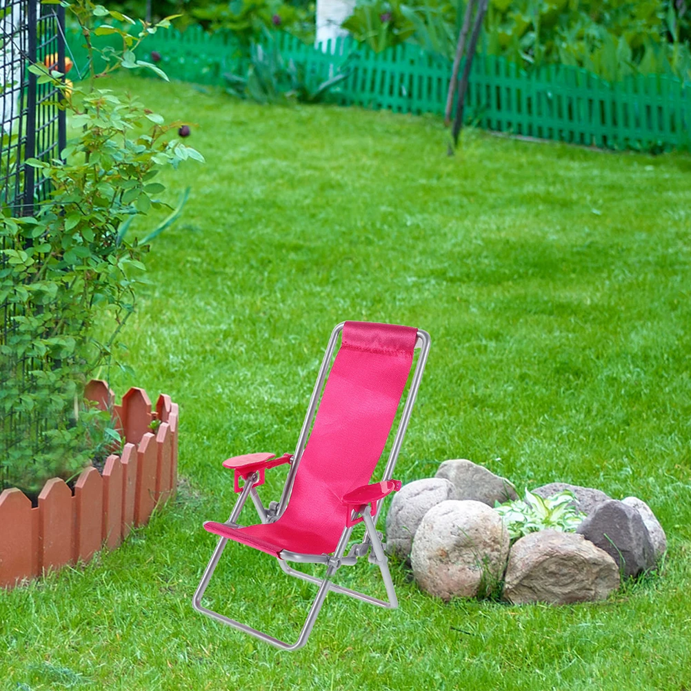 

2 Pcs Pink Beach Chair Ornaments Miniature Dollhouse Accessories Plastic Decoration Polyester Furniture Foldable