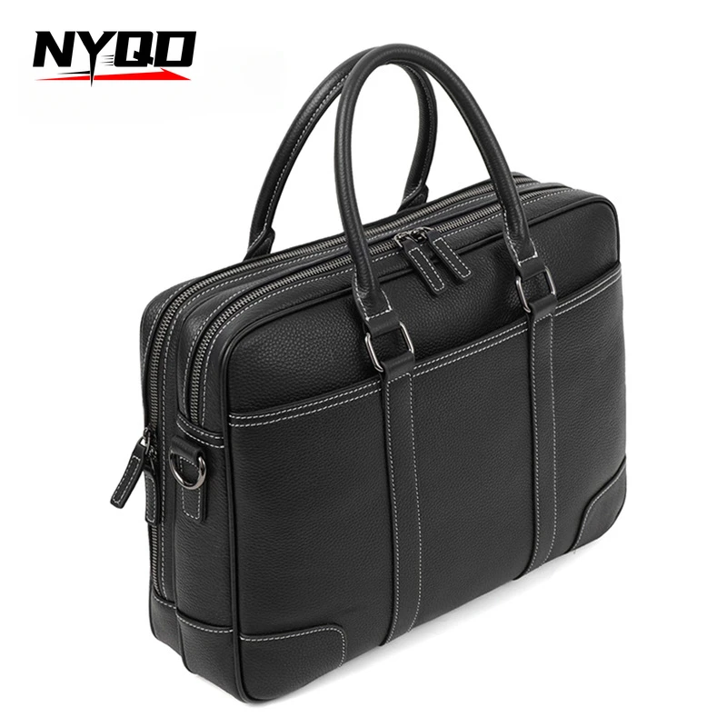 Men Laptop Briefcase Multiple Compartment Genuine Leather Business Handbag Large Capacity Shoulder Office Work Bag Сумка Мужская