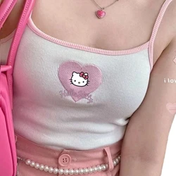 New Kawaii Hello Kitty Kuromi Tank Top Cinnamoroll Melody Purin Summer Embroidered Camisole Tube Top Girl Sleeveless Vest Gift