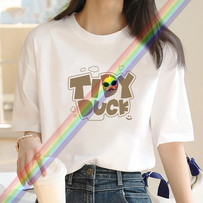 Luxury Brand Fashion Woman's Cartoon Tidy Duck Printed Crew Neck Clothing Short Sleeve T-Shirt Trend Women's Summer Y2K Top