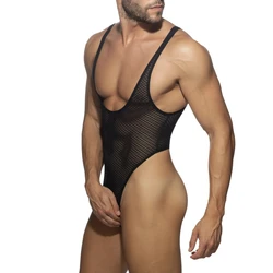 Men's Thong Bodysuit Sexy Lace Jumpsuit, Semi-transparent Sexy Lingerie