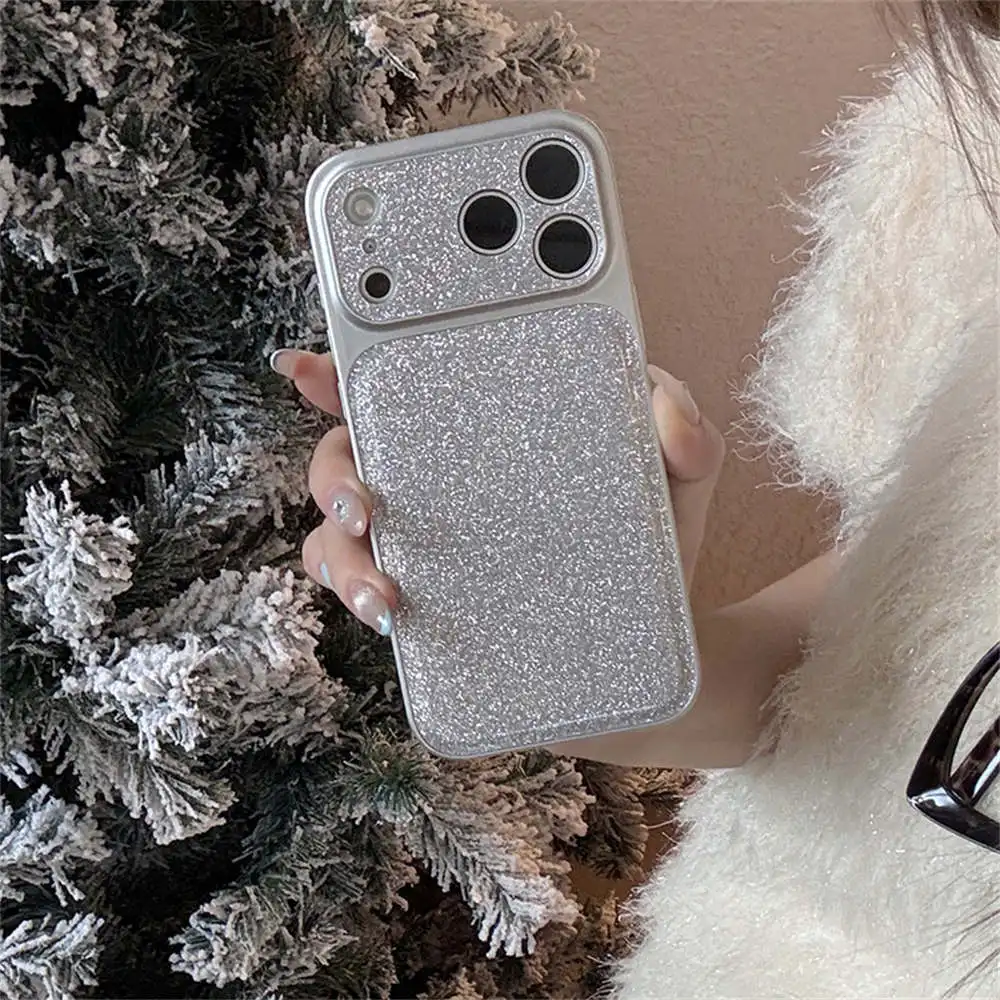

Fashion Silver Plating Glitter Phone Case For iPhone 17 Pro 16 15 14 Pro Max Back Cover Shockproof Protective Cases For iPhone 1