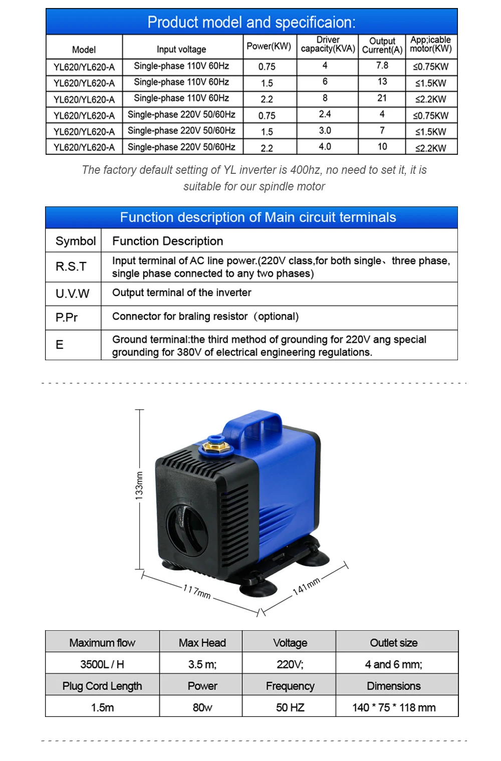 EU-Versand 2,2KW Spindelmotor 24000 U/min Wassergekühlt Einphasig 220V + Frequenzumrichter + Wasserpumpe + Spannzange + Spindelhalterung – Detail 6