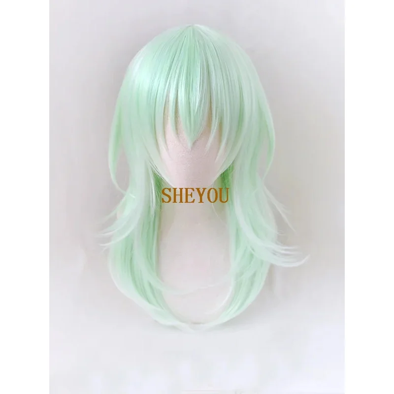 dd12NEW شعار النار ثلاثة منازل Byleth النعناع قصيرة طويلة تأثيري تجعيد الشعر الاصطناعية الضوء الأخضر كوس خصلات الشعر المستعار + غطاء شعر مستعار