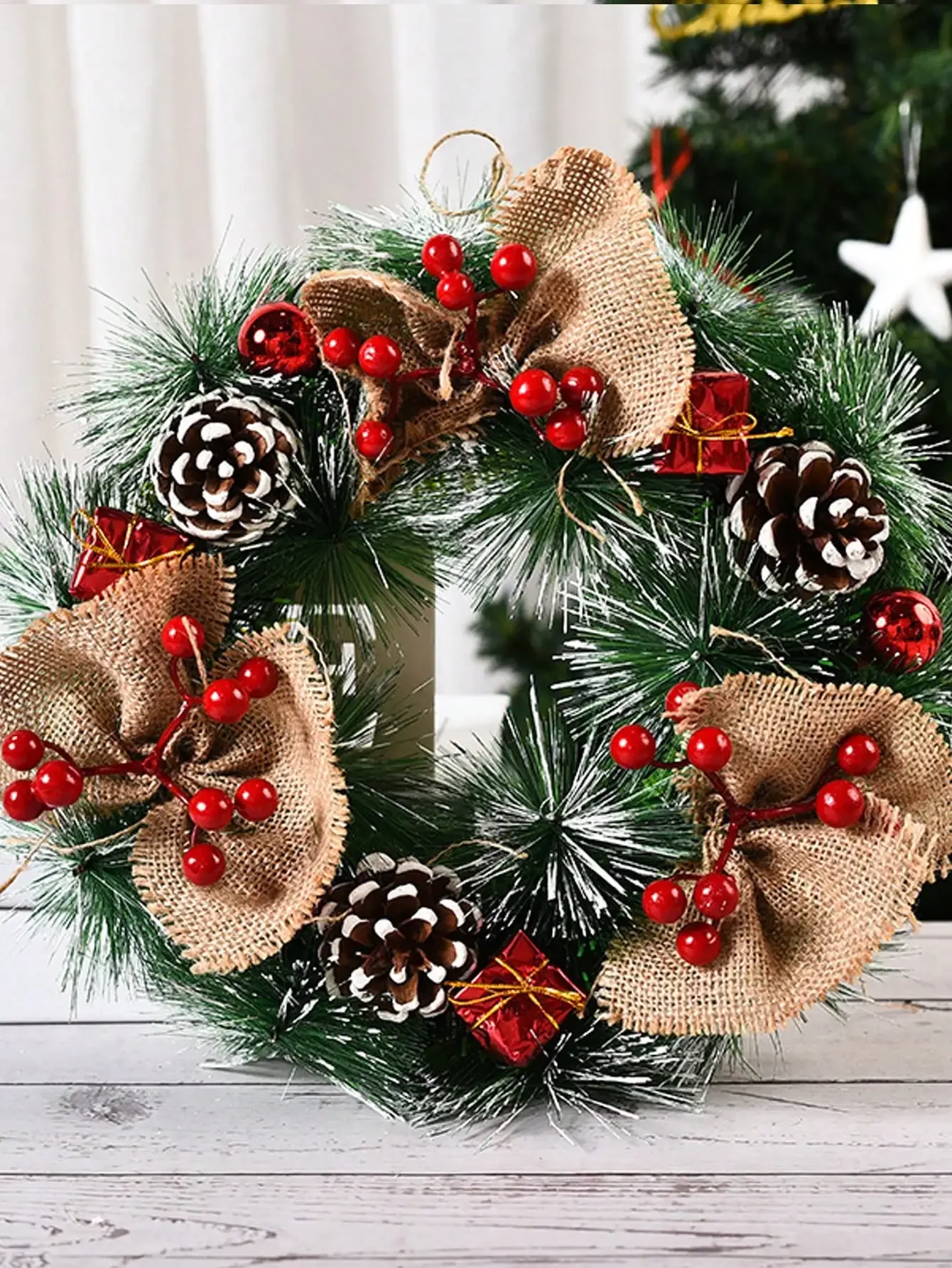 1pc Wreath Front Door Christmas Flower Wreath Thanksgiving Indoor Outdoor Home Decoration Pinecone Snowflake Flower Wreath
