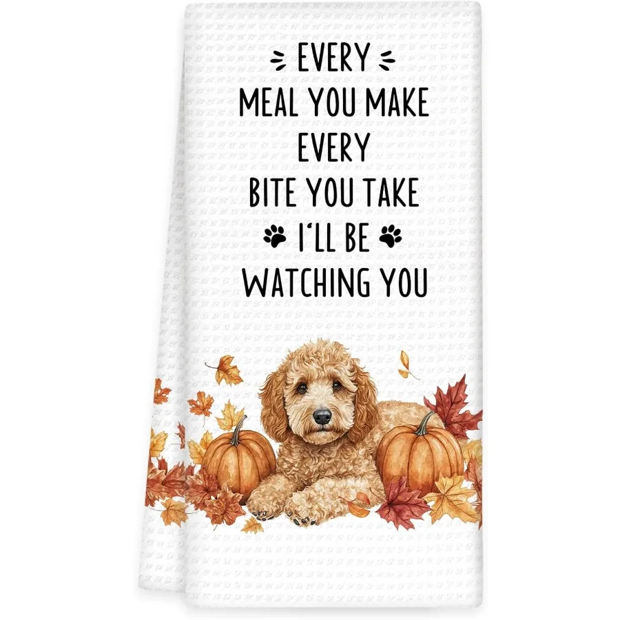

Подарки Goldendoodle, осенние кухонные полотенца для собак, осенние полотенца для рук для собак, Хэллоуин, золотые каракули, блюдо, чайное полотенце для кухни, декоративное A