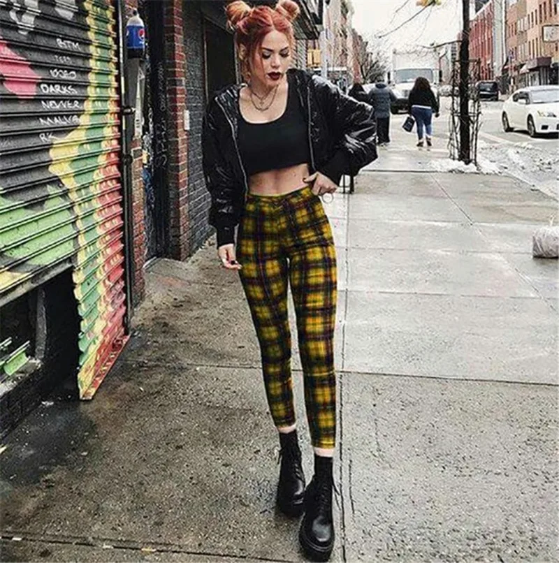 Cool Girl High Waist Trousers Harem Sweatpants Joggers Plaid Pants Female Streetwear Women Sport Pants Korean Harajuku Casual