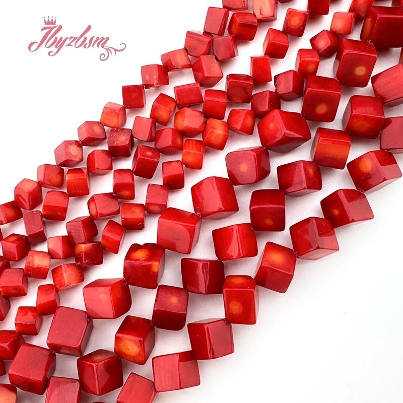 

Natural Square Red Coral Stone Beads For DIY Necklace Bracelet Earring Jewelry Making Strand 15Inches 7-8mm/9-10mm