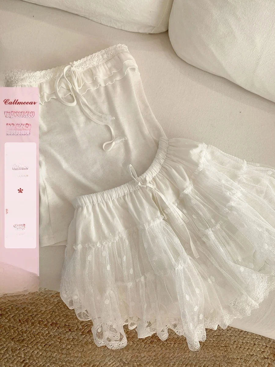 

CallmeEar Polka Dot Me f Skirt with Dstring Elastic Waist Doll Skirt Casual Ladies' Polyester Fiber A-Line Skirt