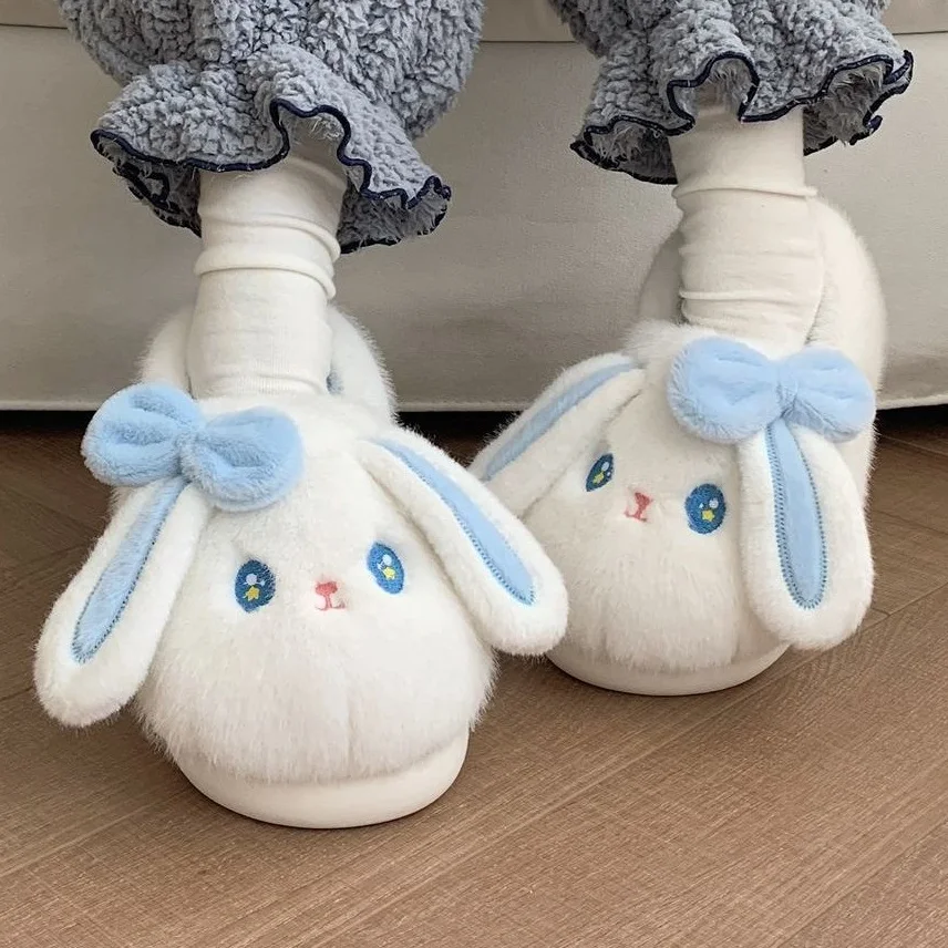 Cute Winter Plush Cat Shaped Slides Slippers Women\'s Cozy Feet Shoes Ladies Soft Home Furry Classic Bunny Slippers Big Size 44