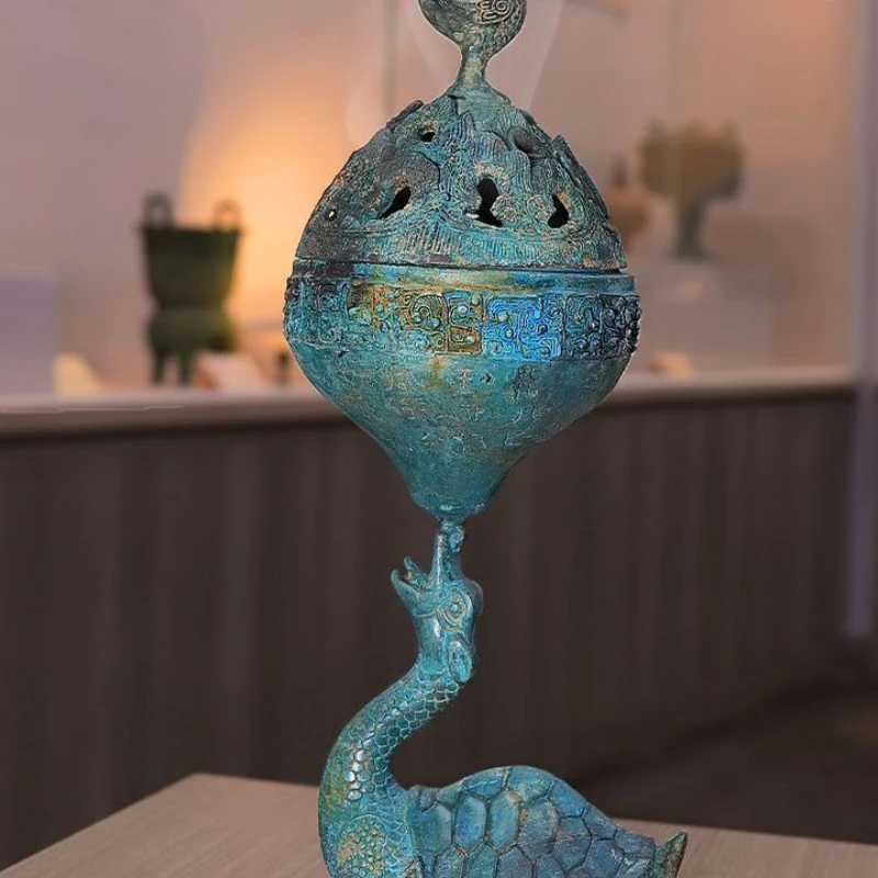 Antique incense burner turtle sitting phoenix exhibition retro lasting decorative ornament