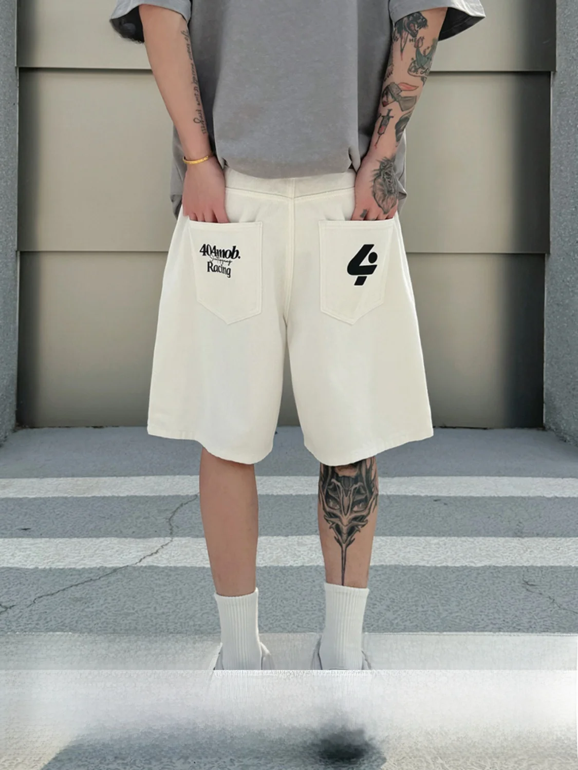 

Тяжелые джинсовые orts с потертостями, мужские свободные прямые повседневные брюки с пятью точками в американском стиле ретро для пар, летние джинсы