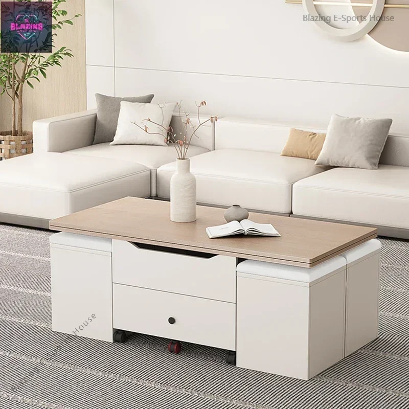 Drawers Adjustable Coffee Table Designer Simple Wooden Center Coffee Table Folding White Mesas De Centro Para Sala Furniture