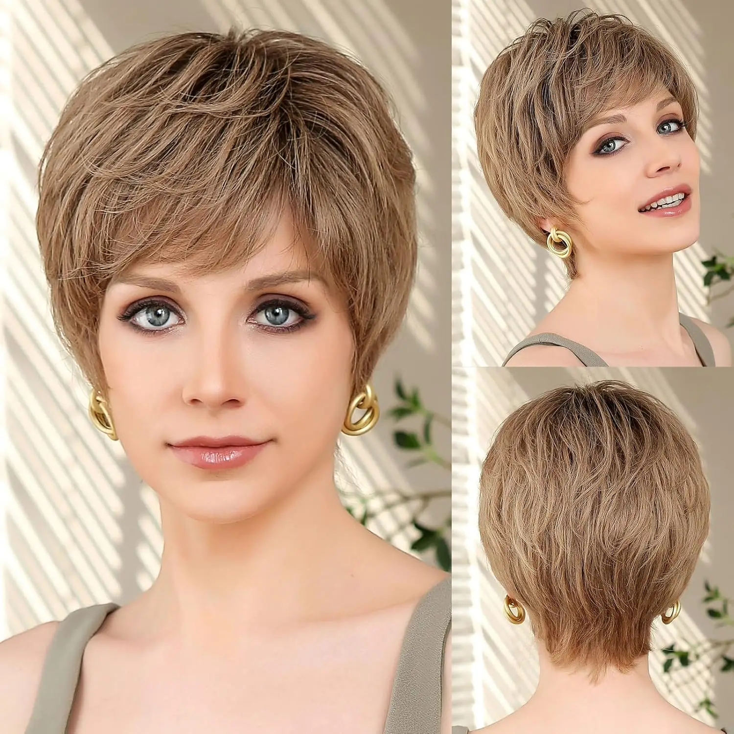 Emmor Hd Lace Front Wig, Pixie Cut Wig Human Hair Wigs With Bangs Natural Short Wig Layered Wavy Different Style Short Wigs For