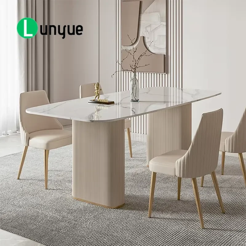 Modern Luxury Home Furniture Dinning Room Set 4 6 Seater Rectangle White Marble Dining Table With Chairs Set for Restaurant