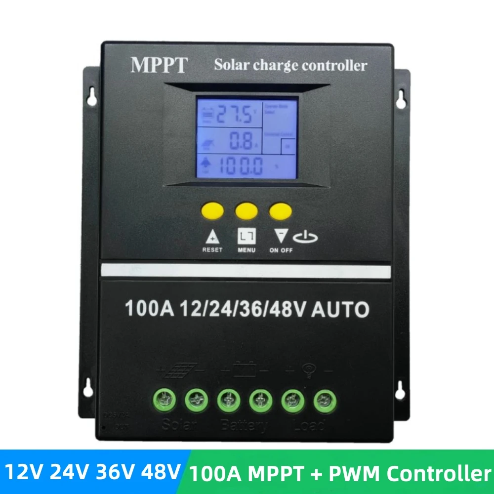 

Контроллер заряда солнечной батареи, 100 А, 12 В, 24 В, 36 В, 48 В, MPPT + PWM, двойной USB регулятор солнечной панели для свинцово-кислотных/гелевых/утопленных/герметичных батарей
