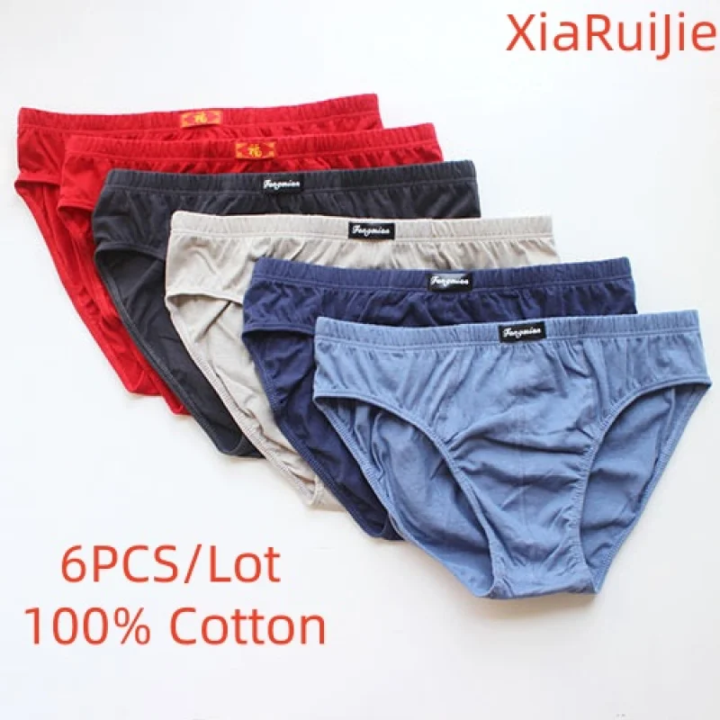 

6PCS Men's plus Size Briefs 5XL/6XL Cotton Underwear Breathable Comfortable Solid Sexy Shorts for Men