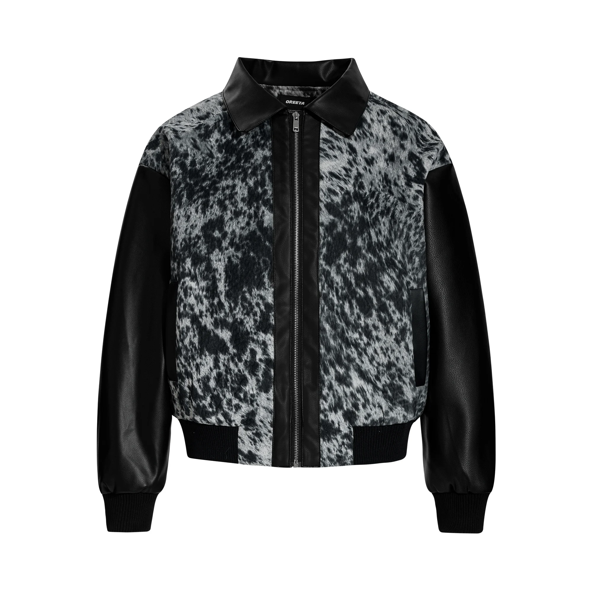 

American Retro Cleanfit Casual Baseball Jaet Men's Python PU Leather Jaet Couple's Outfit Loose Fit Splice No Ironing Pol...