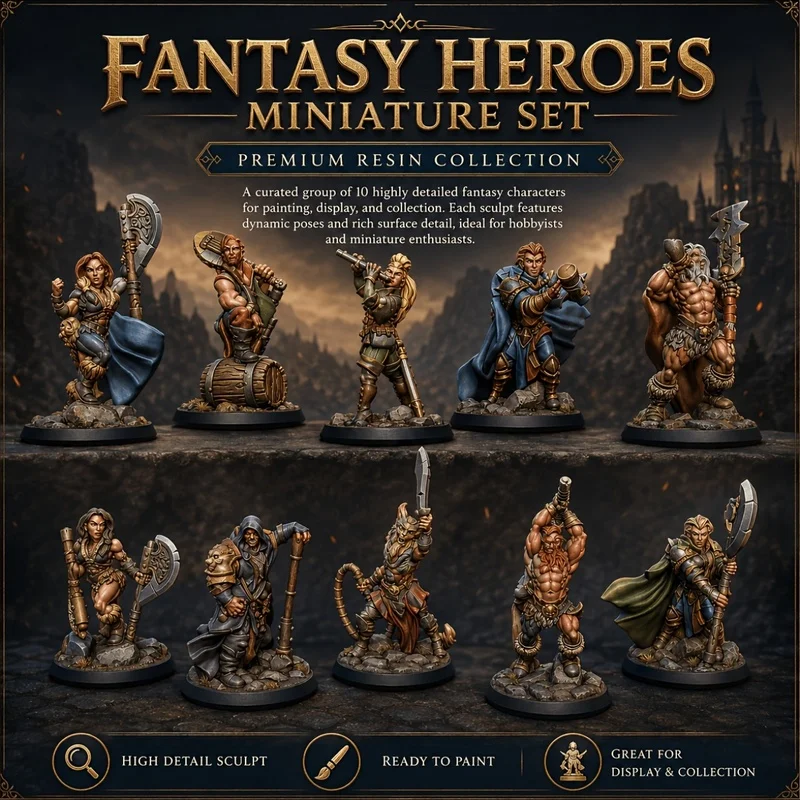 Fantasy Heroes Miniature Bundle - 5 Unique Characters, 32mm Heroic Scale 3D Printed Resin Models