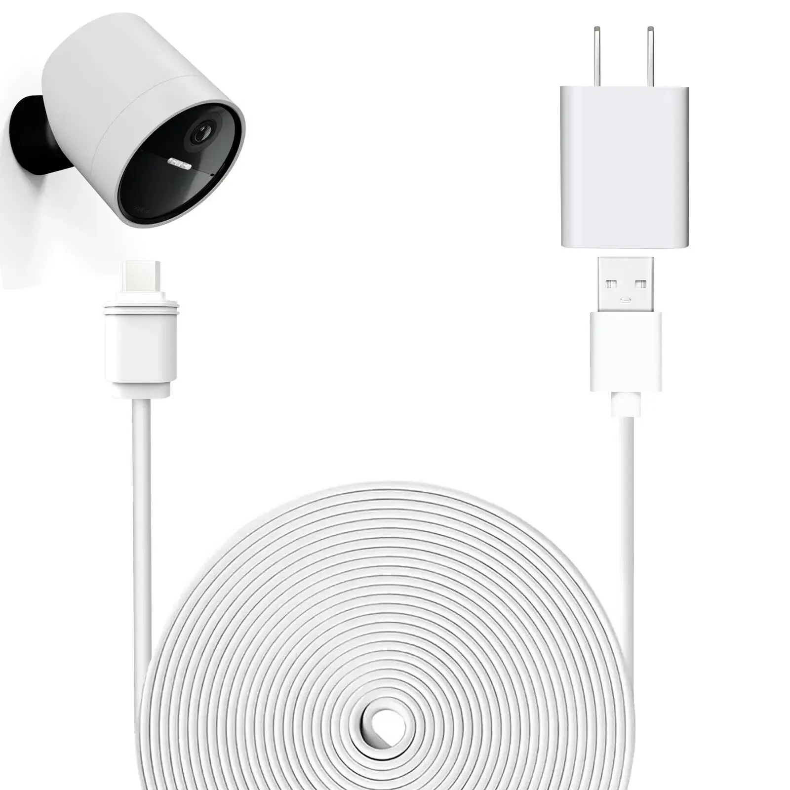 7.6m /25ft Charging Cable power for SimpliSafe Wireless Outdoor Security Camera with USB Port Fast Charger(white)