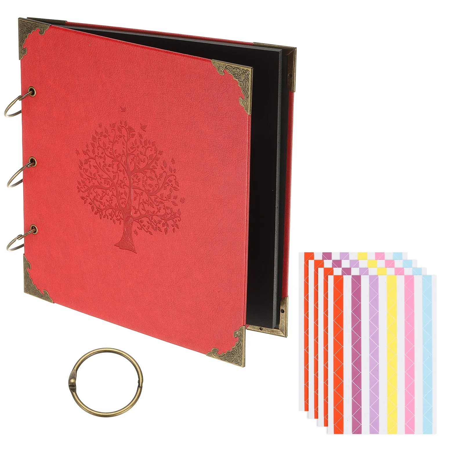 1Set Leather Cover Hardcover Scrapbook DIY Photo Album Scrapbooking Supplies with Sticker Corner Protectors for Gift Memory Book