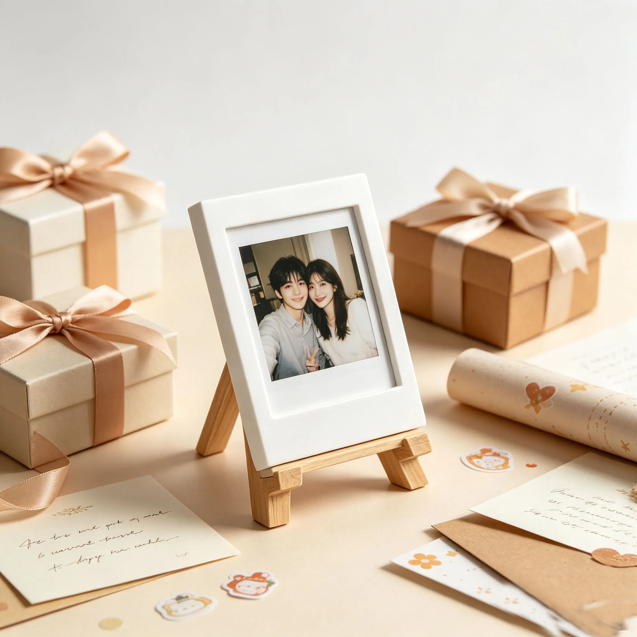 1pcs/3pcs Mini Polaroid Photo Frames with Wooden Stands, Photo Insert Display Racks, Desktop Picture Frames