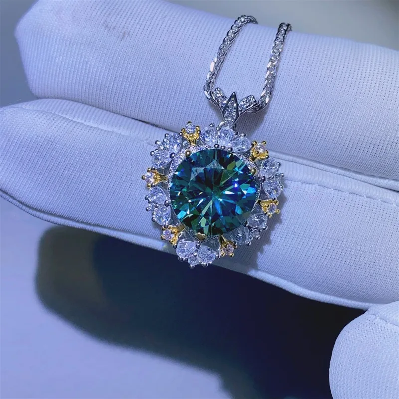 قلادة من أحجار كريمة SACE-Moissanite للنساء ، فضة إسترليني ، شهادات مجوهرات راقية ، 5 قيراط ، VVS1 ، لون D ، زفاف ، موضة