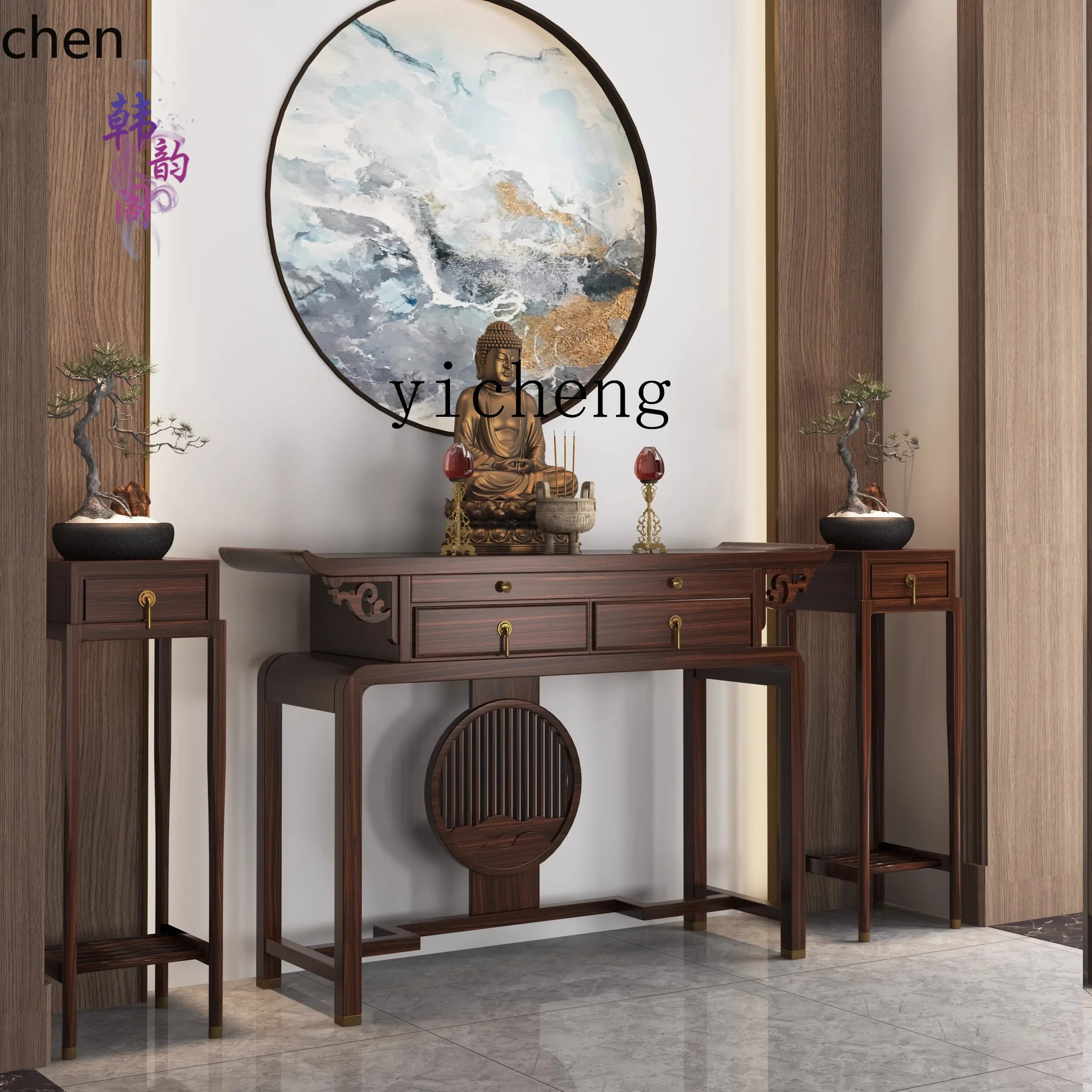 j4 new Chinese ebony wood tribute table incense case Buddhist platform household shrine offering table Superior Workmanship