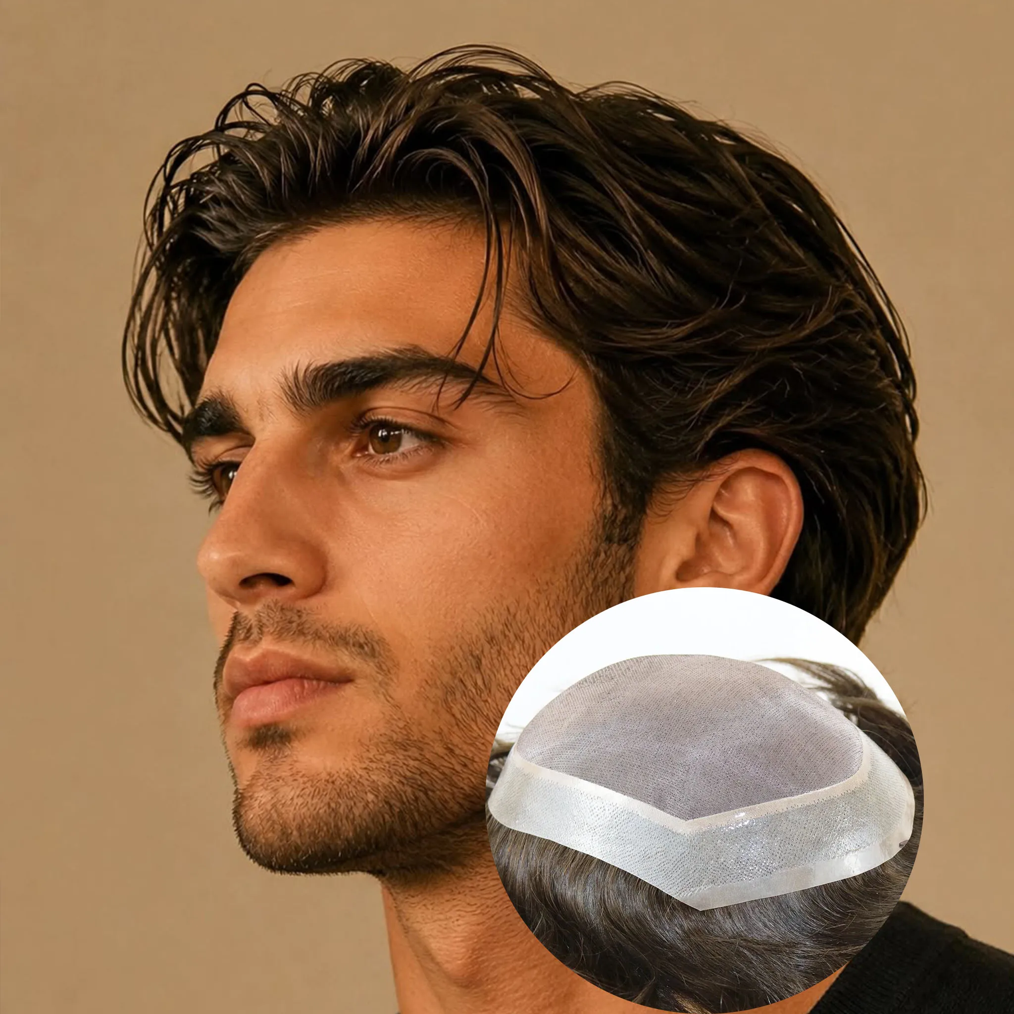 European 100% Human Hair Black Brown #2 Natural Hairline Men's Toupee Durable Fine Mono Lace&PU Straight/30mm Wave Man Hair Wigs