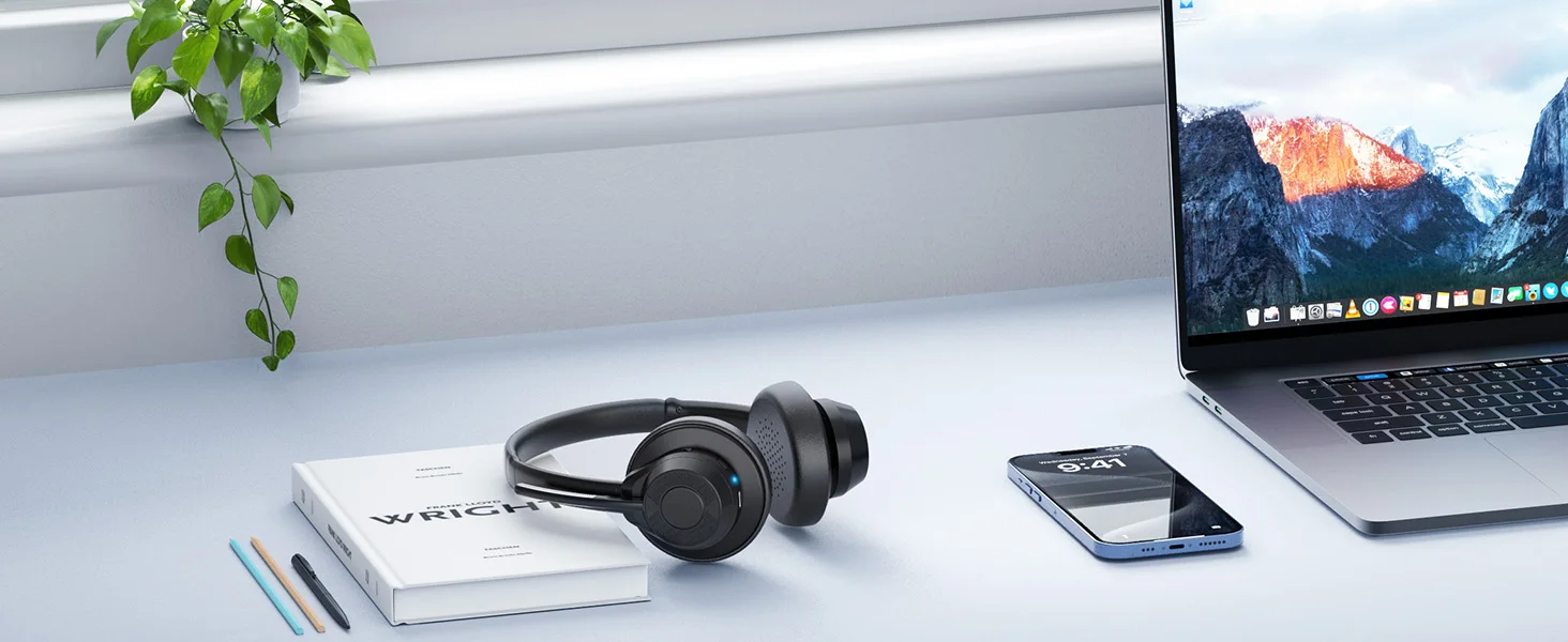 Bluetooth-Headset, kabellose Bluetooth V5.4-Kopfhörer mit Mikrofon, kabelloses Multipoint Connect-Headset mit Geräuschunterdrückung und Mikrofon – Detail 2