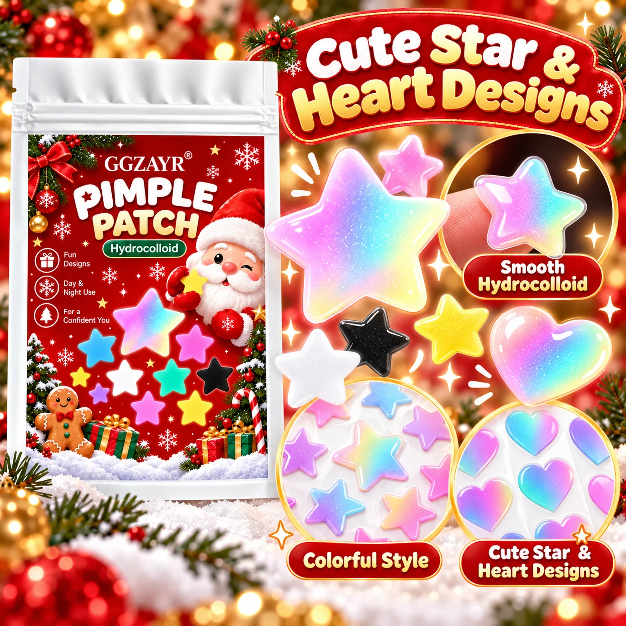 632PCS Colorful Star Pimple Patches, Mixed Color Hydrocolloid Face Spot Covers for Daily Day & Night Use