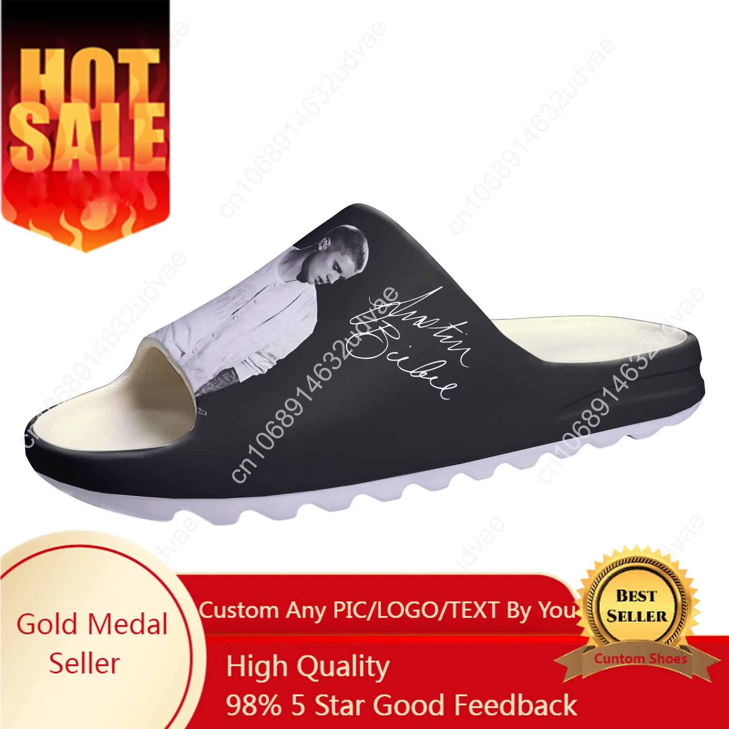 

Justin Bieber Custom Made Soft Sole Sllipers Home Clogs Step On Water Shoes Mens Womens Teenager Bathroom Beach Step In Slliper