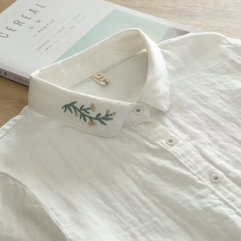 

Весенне-осенняя корзина с мультяшным медведем, хлопковые топы Blusa с вышивкой, женская одежда, белая рубашка, рубашки и блузки с длинными рукавами U321
