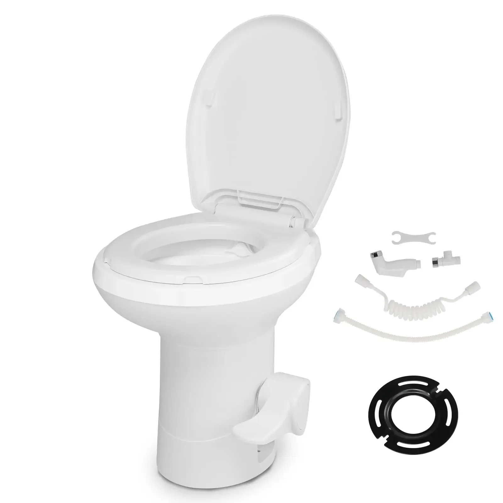RV Toilet, Foot Pedal Flush Gravity Camper Toilet with Hand Sprayer