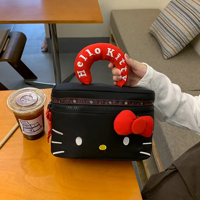 

New 2025 Sanrio Hello Kitty Tote Bag Kawaii Bow Storage Pouch Cute Girls' Makeup Bag Girls' Gift